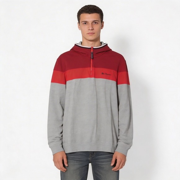 Ben Sherman Other - Ben Sherman Men's Quarter Zip Colorblock Pullover Sweatshirt Red/Gray L Top
